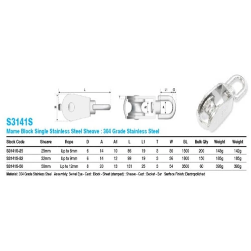 Block Mame Single Sheave 50mm S3141S-50