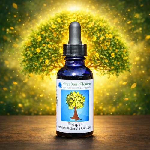 Prosper bottle with a glowing tree of golden coins in the background.