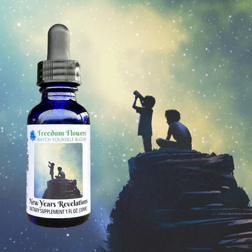 New Years Revelations bottle with illustration of some kids on a high place with a telescope looking at the night sky.