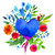 Graphic from bottle label:
Watercolor illustration of a blue heart surrounded by flowers on a white background.