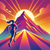 Graphic from bottle label: 
Illustration of a person running toward a colorful mountain under a rising sun.