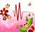 Image from label graphic: illustration of red frequency wave with red flowers around it.