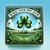 Graphic from bottle label, shamrock in the middle of a green field with a blue sky and a banner that says "Make Your Own Luck." 