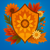 Image from label graphic: Illustration of an orange shield with a sunflower in the center surrounded by fall leaves, orange and yellow flowers against a blue gradient background. Image from label graphic: Illustration of an orange shield with a sunflower in the center surrounded by fall leaves, orange and yellow flowers against a blue gradient background.
