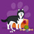 Graphic from bottle label:
Illustration of a happy Husky by its dog bed and toys