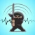 Image from bottle label: Illustrated ninja on a blue background with frequency waves.