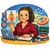 Cartoon graphic of Eve with a computer and headset with note books and essence bottles