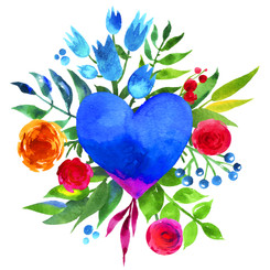 Graphic from bottle label:
Watercolor illustration of a blue heart surrounded by flowers on a white background.