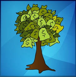 Graphic from bottle label:
Illustration of a tree made from green money bags