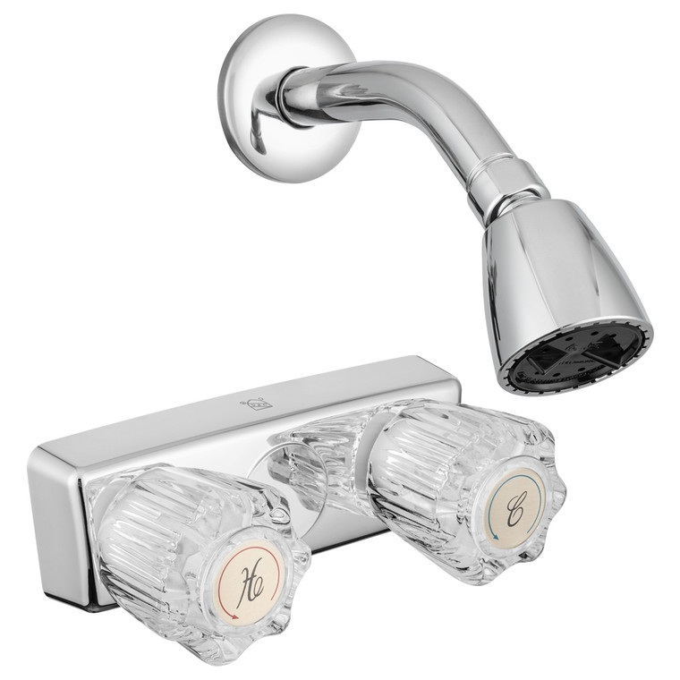 Dura Faucet Economical Shower Faucet and Shower Head with Arm - Crystal Acrylic Knobs (Chrome Polished)