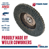 Weiler Tiger® Tiger Paw™ Standard Density 4-1/2" X 5/8"-11 80 Grit Type 27 Flap Disc