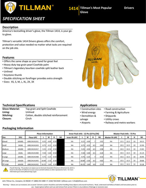 Tillman® 2X-Large Pearl Top Grain Cowhide Unlined Drivers Gloves