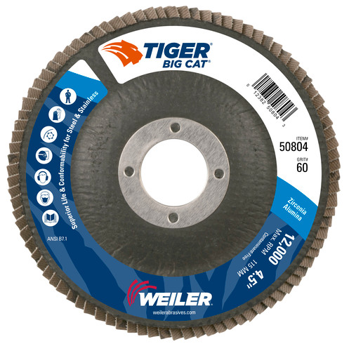 Weiler Tiger® Big Cat High Density 4-1/2" X 7/8" 60 Grit Type 27 Flap Disc