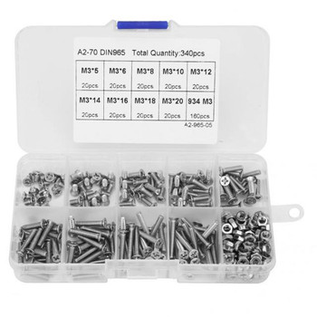 340pcs stainless steel M3 Cross Screw Set with Nuts cap set