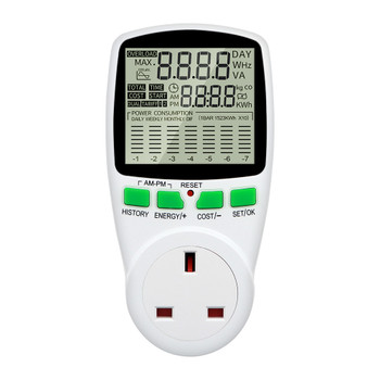 UK Plug Plug-in Digital LCD Energy Monitor Meter