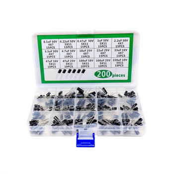 200pcs 0.1uF 50V - 220uF 10V 15 Values Electrolytic Capacitor