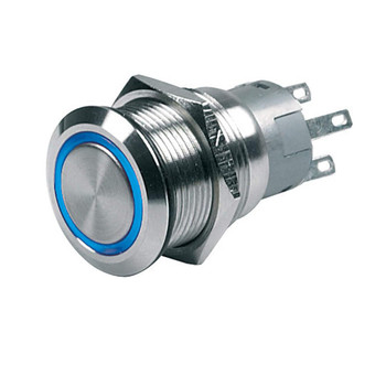 12mm 12V Ring Light Self-Lock Non-Momentary Metal Push-Button Switch - Blue Light