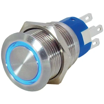 12mm 12V Ring Light Self-Lock Non-Momentary Metal Push-Button Switch - Blue Light