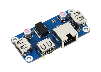 WaveShare Ethernet / USB HUB HAT (B) for Raspberry Pi Series, 1x RJ45, 3x USB 2.0