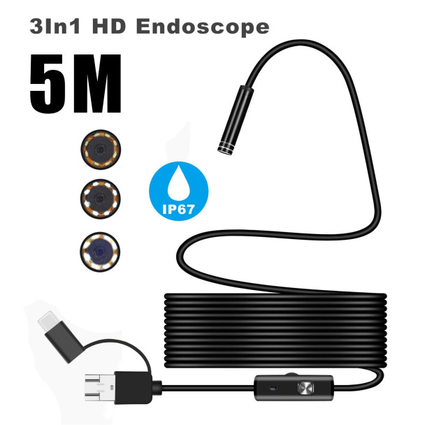 5M 3 in 1 USB Endoscope 7mm Inspection HD Camera