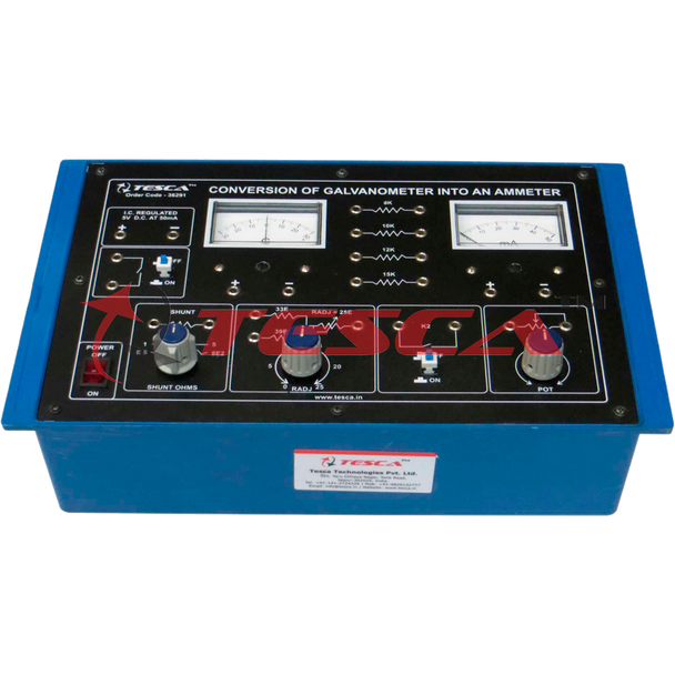 Conversion of Galvanometer into an Ammeter (G to A) with Power Supply and 2 meters (C.R.) - Order Code 36291