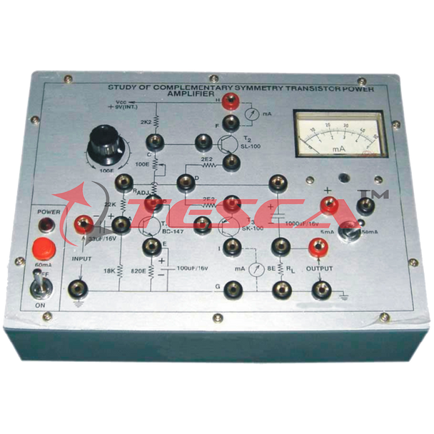 Study of Complimentary-Symmetry Transistor Power Amplifier with power supply and 1 meters - Order Code 36225