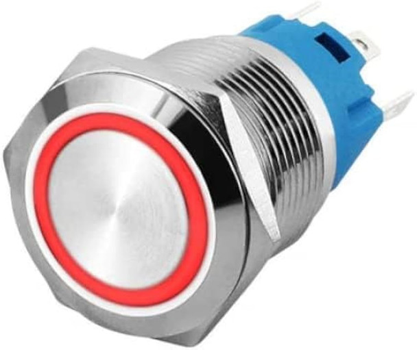 Flat Head 16mm 3V-6V Ring Light Non-Latching Metal Push-Button Switch - Red Light
