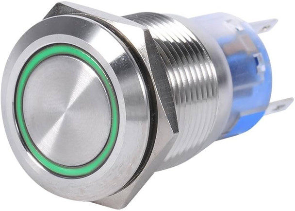 12mm 12V Ring Light Self-Lock Non-Momentary Metal Push-Button Switch - Green Light