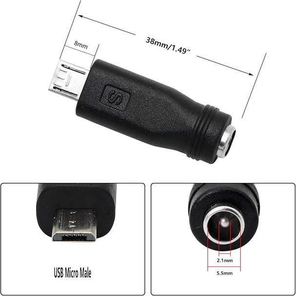 USB Micro to DC Adapter Plugs  (5.5 x 2.1mm)