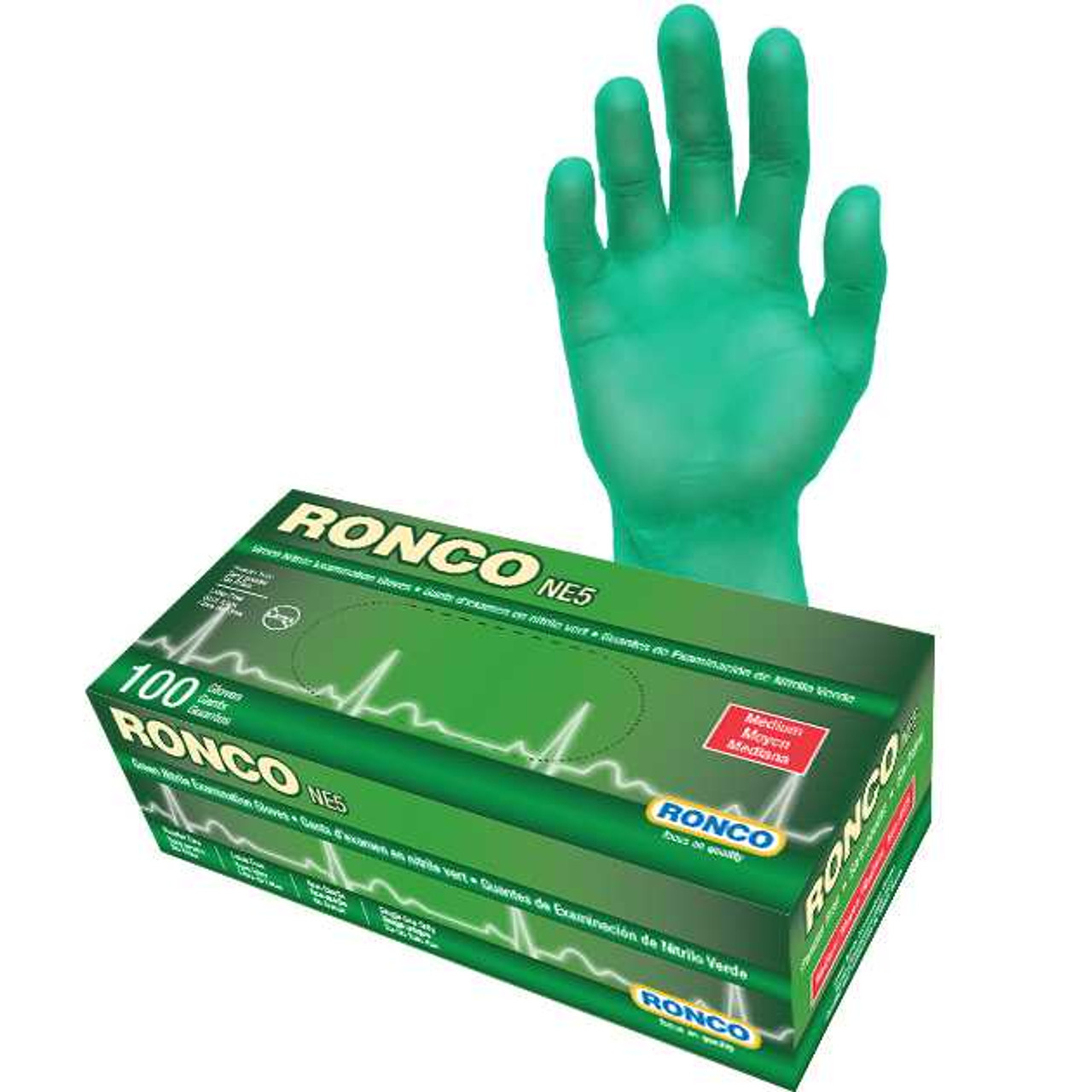 RONCO NE5, Green Nitrile Examination Glove - 5 mil (1,000 gloves / case)