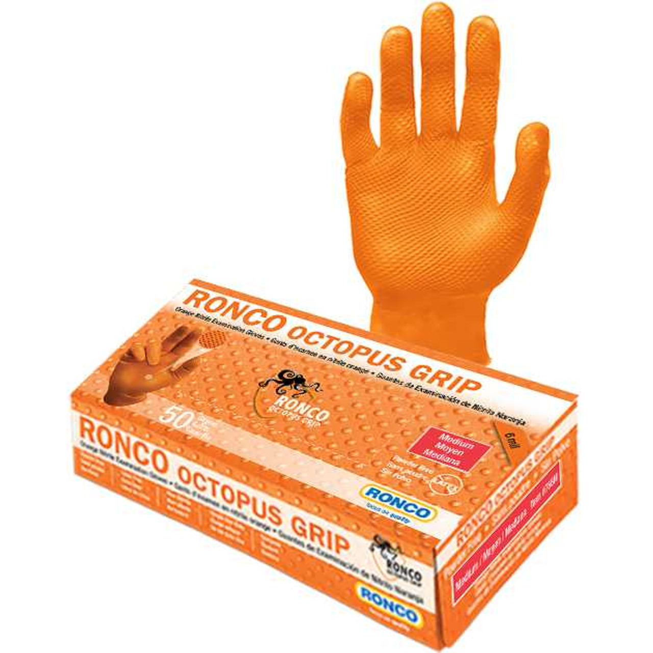 Ronco Octopus Grip, Orange Nitrile Examination Glove - 6 mil (500 gloves / case)