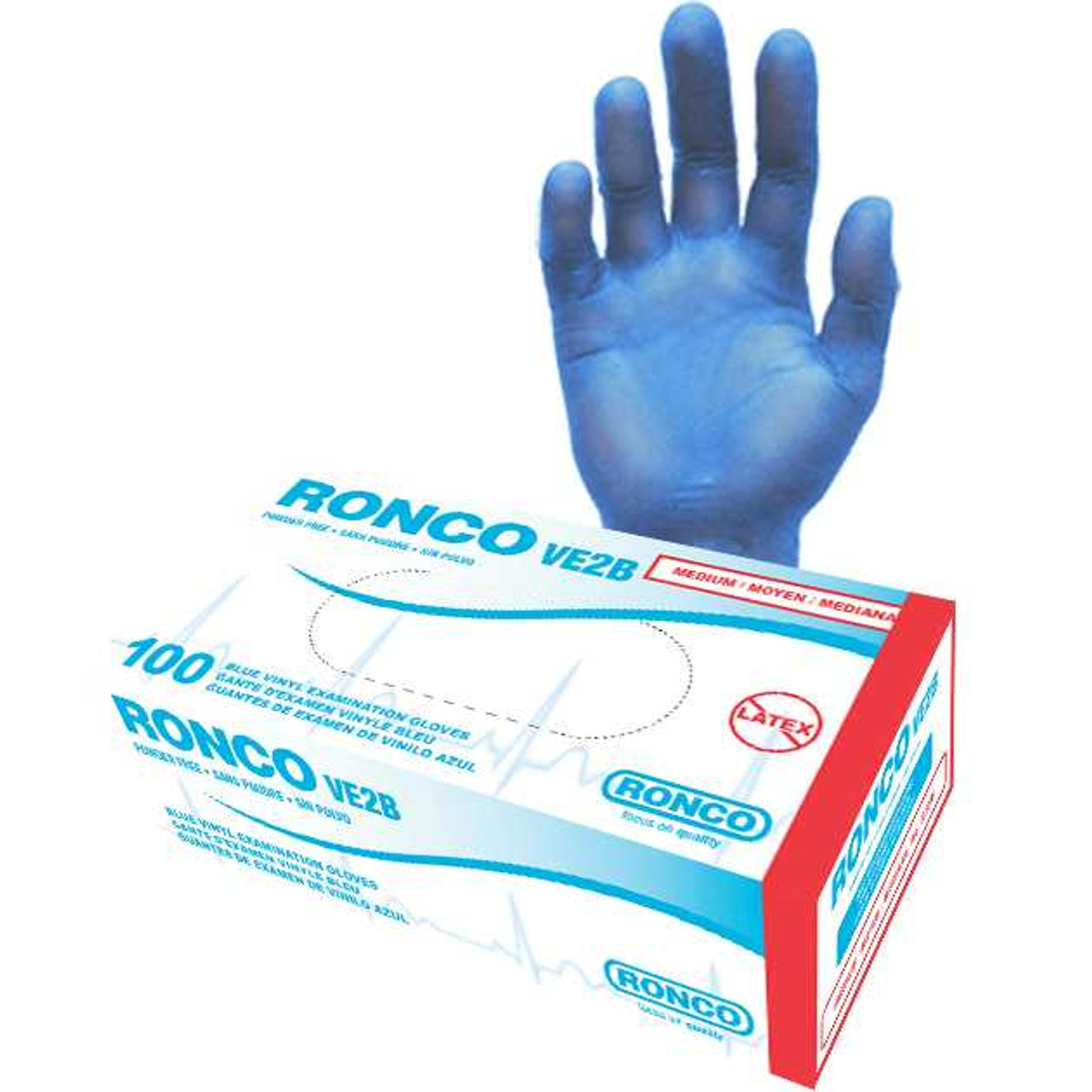 Ronco VE2B, Blue Vinyl Examination Glove - 4 mil (1,000 gloves / case)