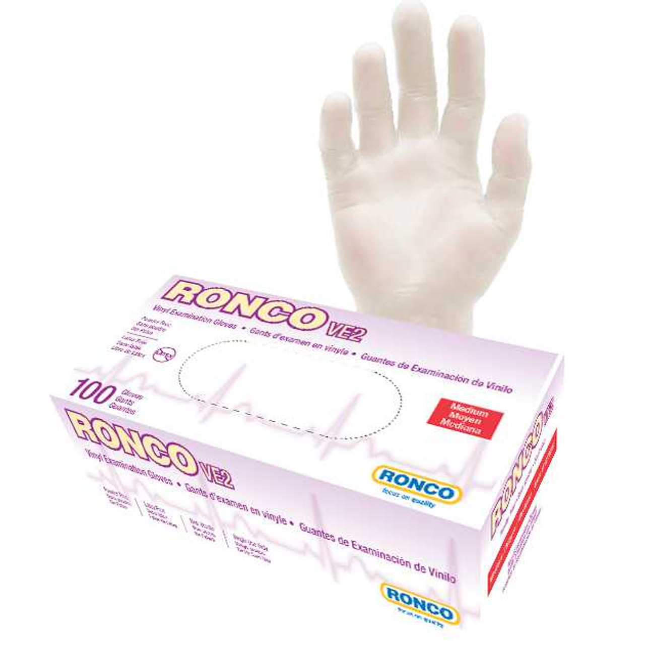 Ronco VE2, Clear Vinyl Examination Glove - 4 mil (1,000 gloves / case)