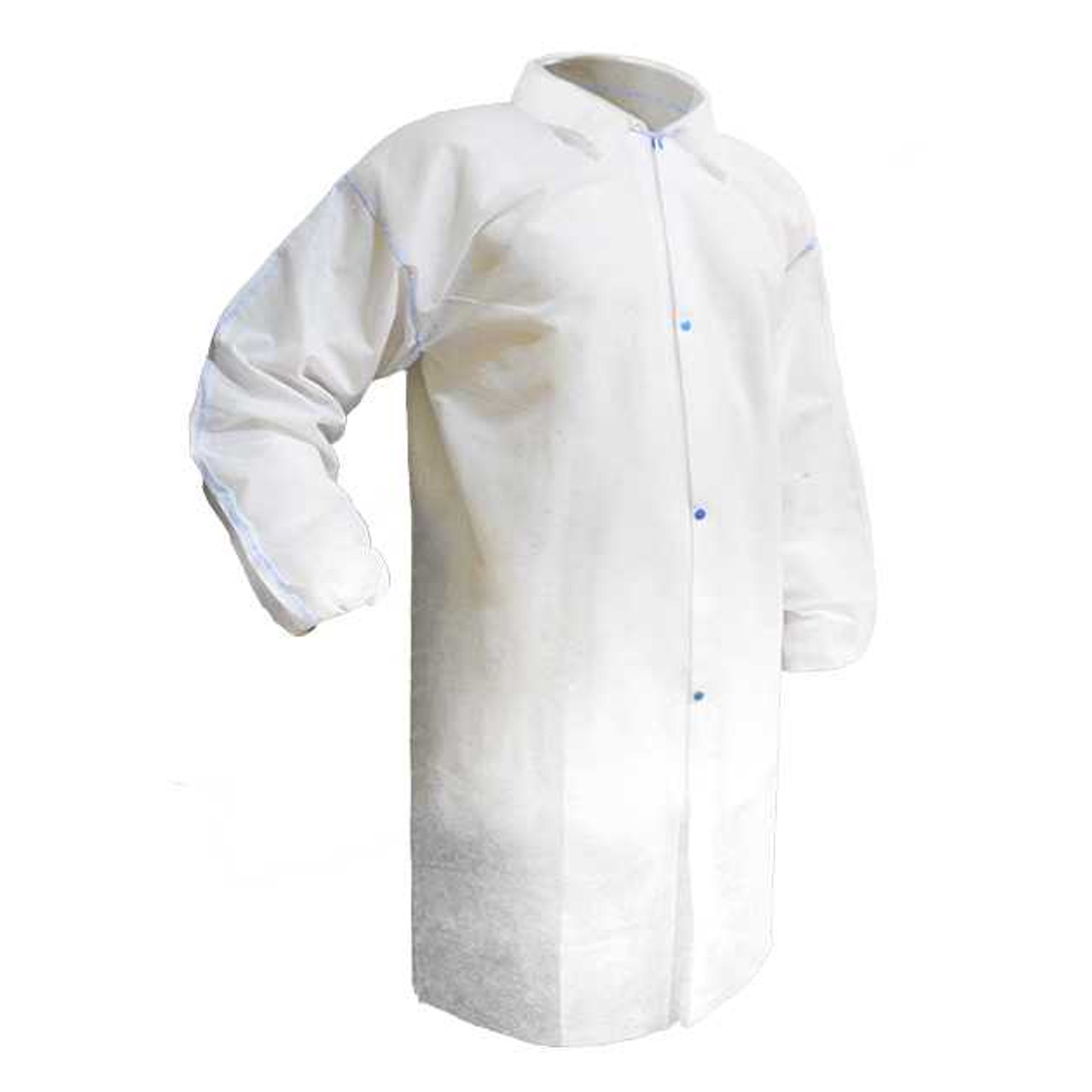 CoverMe™ Polypropylene Labcoat With Collar, Front Snaps, No Pockets, Available in White or Blue (25 labcoats / case)