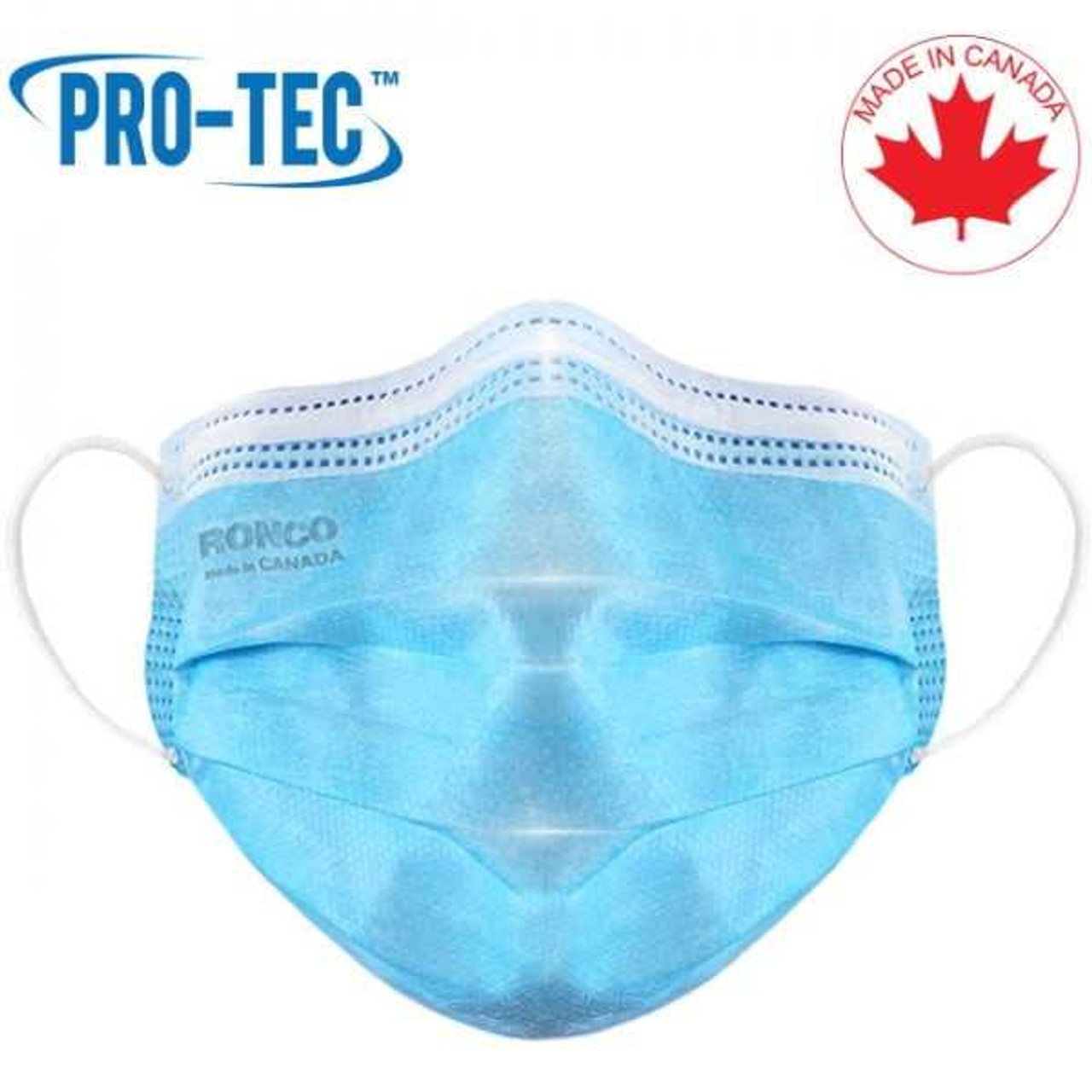 Pro-Tec™ 3-Ply Pleated Medical Mask, ASTM Level 2, Made in Canada (1,000 masks / case)