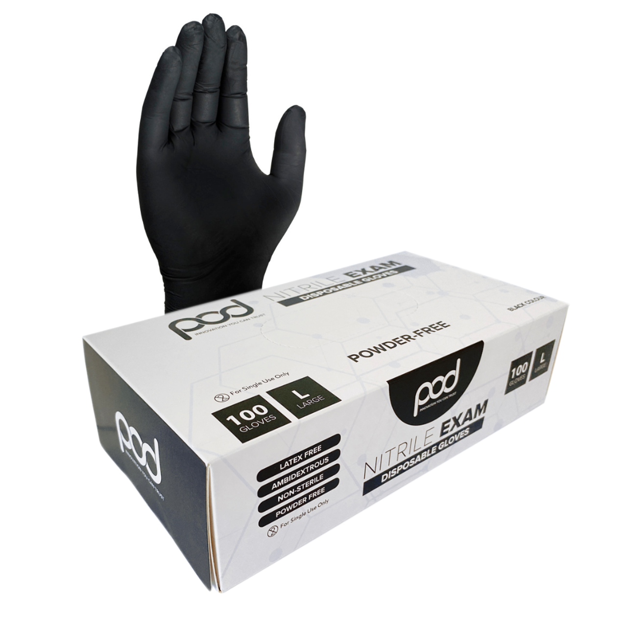 PODS Black Nitrile Examination Glove - 5 mil (1,000 gloves / case)