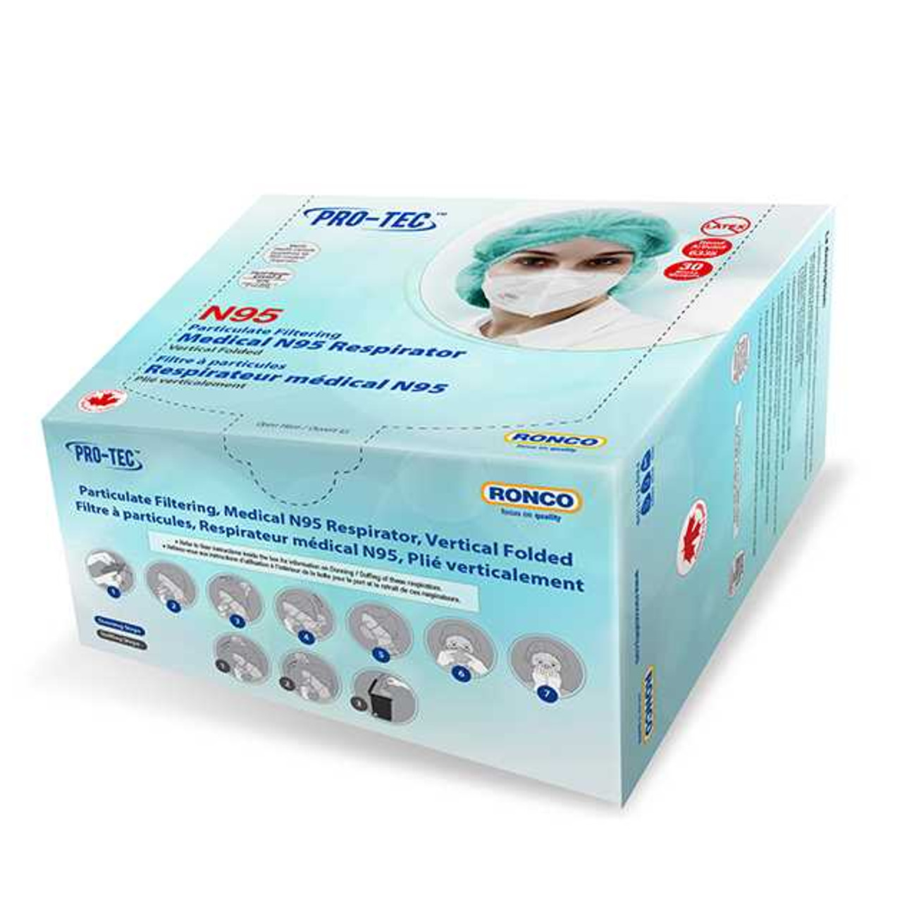 Pro-Tec™ Particulate Filtering / Medical N95 Respirator, Vertical Folded, Made in Canada (180 masks / case)