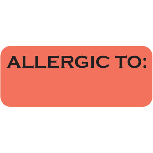 "Allergic To:" Label - Fl. Red - 1-7/8" x 3/4" - 500/Box