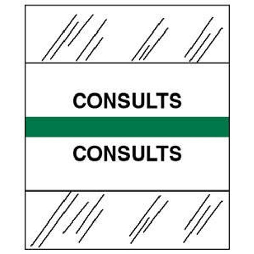 Patient Chart Index Tabs/Labels -  "Consults" - Green - 1/2" H x 1-1/4"W - 100/Pack