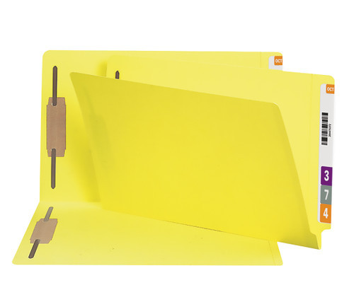 Smead End Tab Fastener File Folder, Shelf-Master Reinforced Straight-Cut Tab, 2 Fasteners, Legal Size, Yellow, 50 per Box (28940)