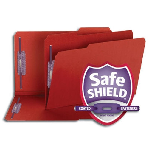 Smead Pressboard File Folder with SafeSHIELD Fasteners, 2 Fasteners, 1/3-Cut Tab, 2" Expansion, Legal Size, Bright Red, 25 per Box (19936)