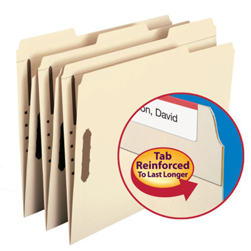 Smead 14537  Top Tab Folder With Embedded Fasteners In Positions 1 & 3 , Reinforced 1/3-CUT  Top Tab In Assorted Positions, Letter Size, 11 PT. Manila, Total Of 250