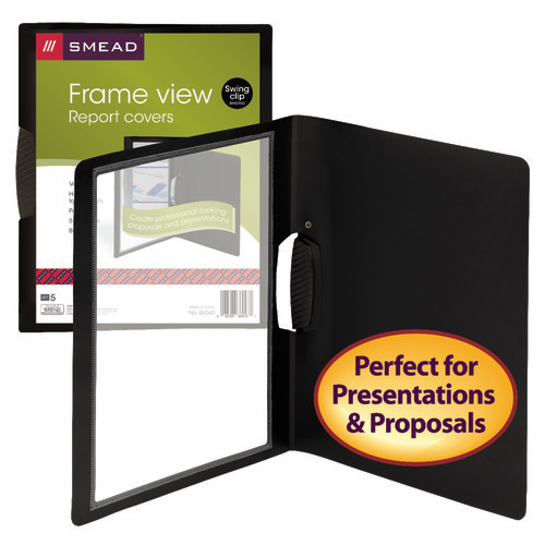 Smead Frame View Poly Report Cover with Swing Clip, Side Fastener, 30 Sheet Capacity, Black/Clear Front (86043) - 10 Packs