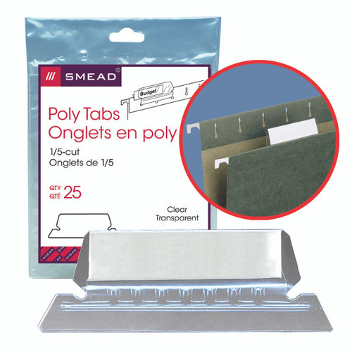 Smead 64600 , Hanging Folder Tabs, 1/5 Cut Tab, Clear, Box Of 250