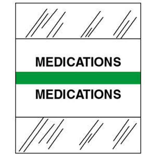 "MEDICATIONS" Chart Divider Tabs, 1/2" h x 1-1/4" W, Light Green, 100/PACK