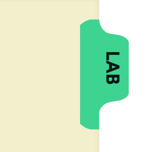 "LAB" - Side Tab Index Chart Divider-  Light Green Tab Position 2 - 100/Package