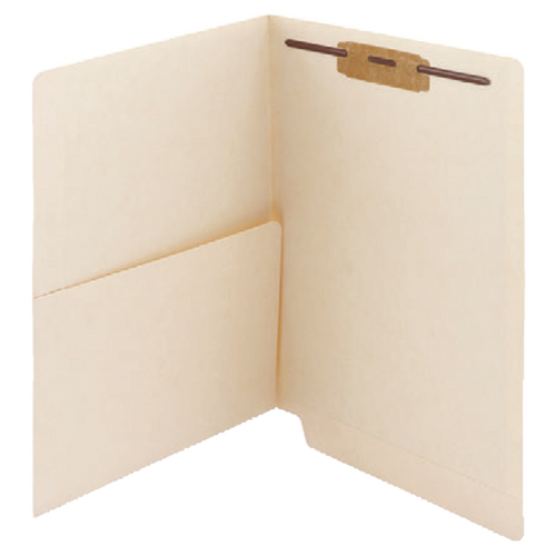 End Tab 14 Pt. Manila Folder with inside front 1/2 Pocket - Letter Size - 2" Bonded Fastener in Position 1 - Reinforced Straight Cut Tab - 50/Box