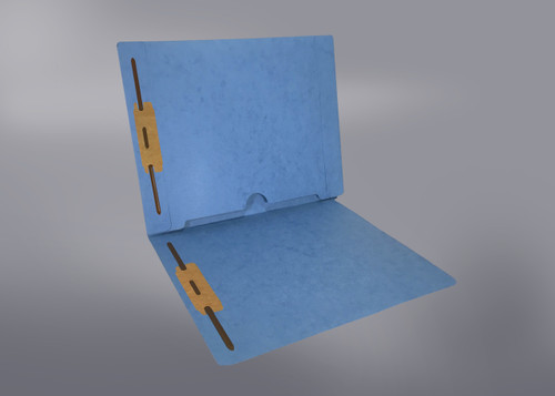 BLUE Colored Letter Size End Tab Folder with Full Pocket on Inside Back Open towards Spine and 2" Fasteners on inside front and back - 11 PT Blue stock - 50/Box