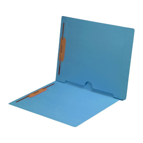 BLUE Colored Letter Size End Tab Folder with Full Pocket on Inside Back Open towards Spine and 2" Fasteners on inside front and back - 11 PT Blue stock - 50/Box