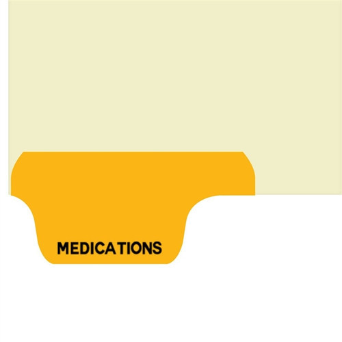 "Medications" Bottom Tab Fileback Dividers - Amber Tab Position 1 - Divider - Box of 50